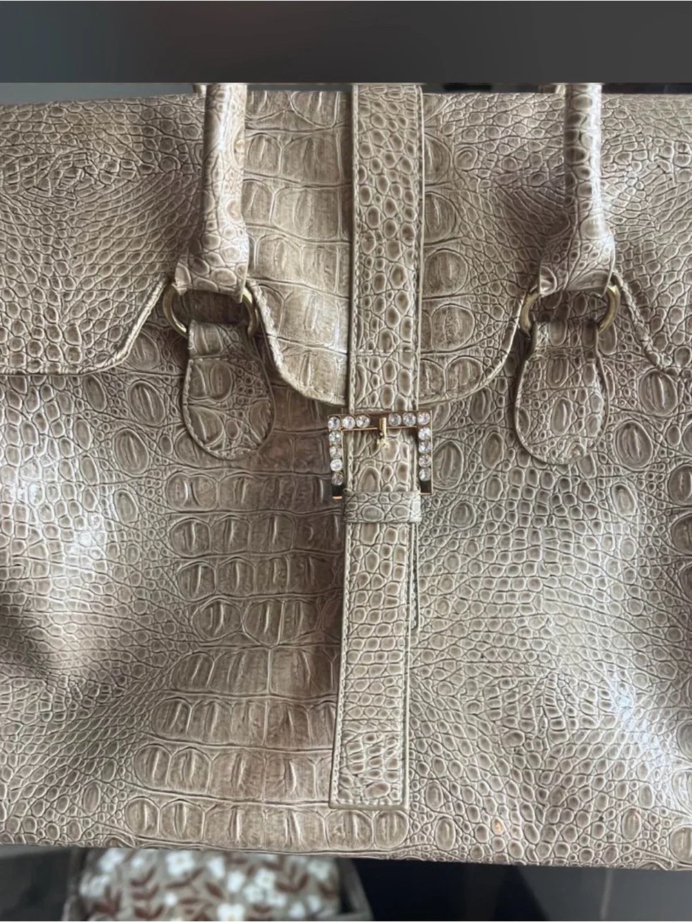Jessica Simpson Croc-Embossed Tote in Beige